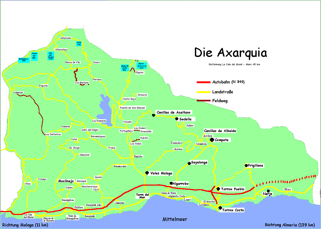 Landkarte der Axarquía - made by competa-online.de