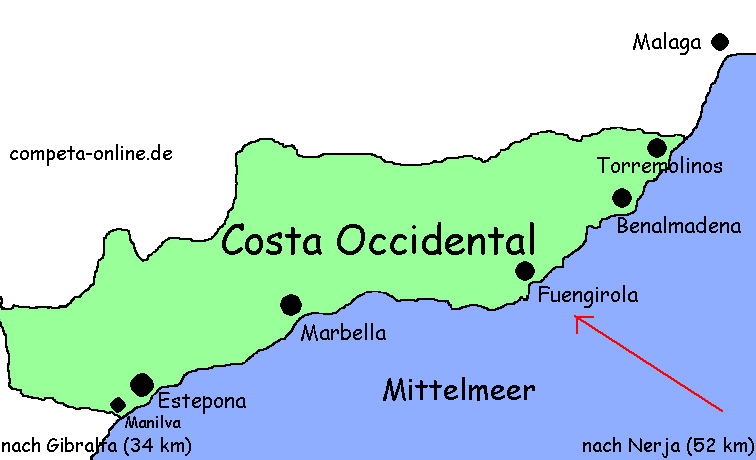 Karte von der Gegend um Marbella und Málaga