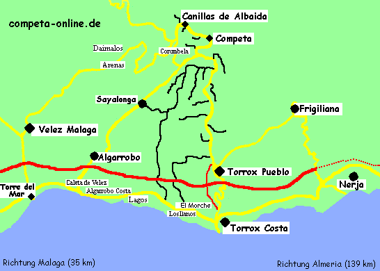 Vergrößerung der Gegend um Torrox und Cómpeta