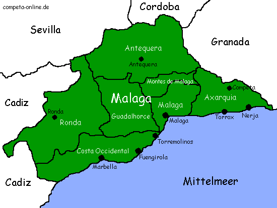 Landkarte der Provinz Málaga